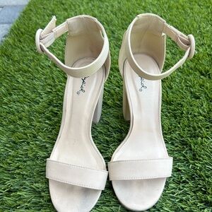 Qupid Cream Ankle Strap Heels